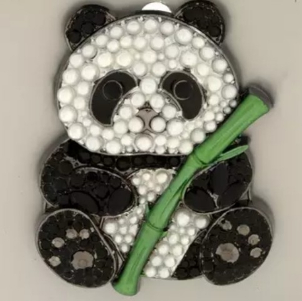 Panda Pin Brooch with Green Bamboo Accent